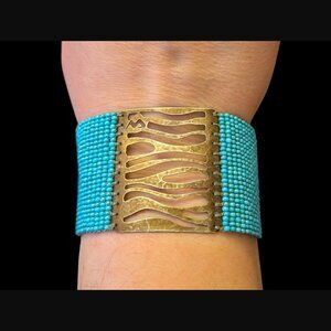 Mishky 925 Sterling Silver Wave Seed Bead OSFM Blue Oxidized Silver Bracelet